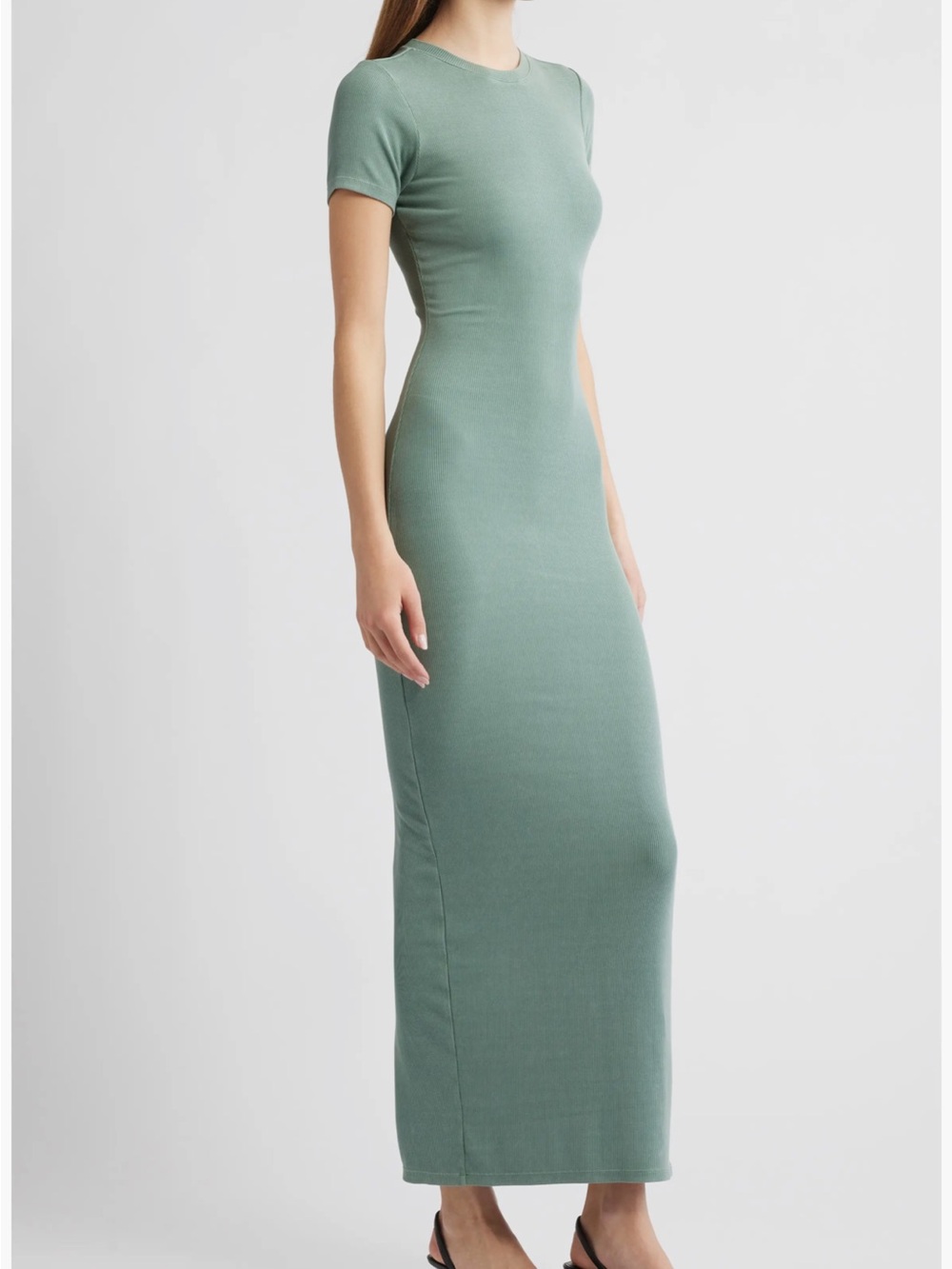 Good American Sage Green Short-Sleeve Bodycon Maxi Dress